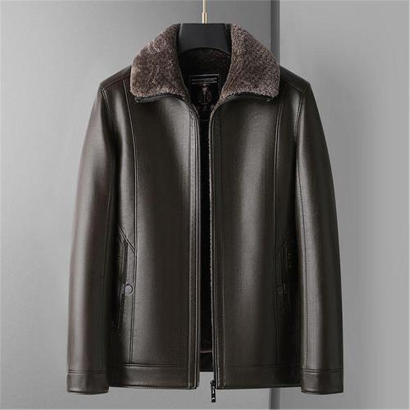 Men's Sheepskin Lined Genuine Leather Jacket with Thermal Lining and Stand-Up Collar Mune Fashion