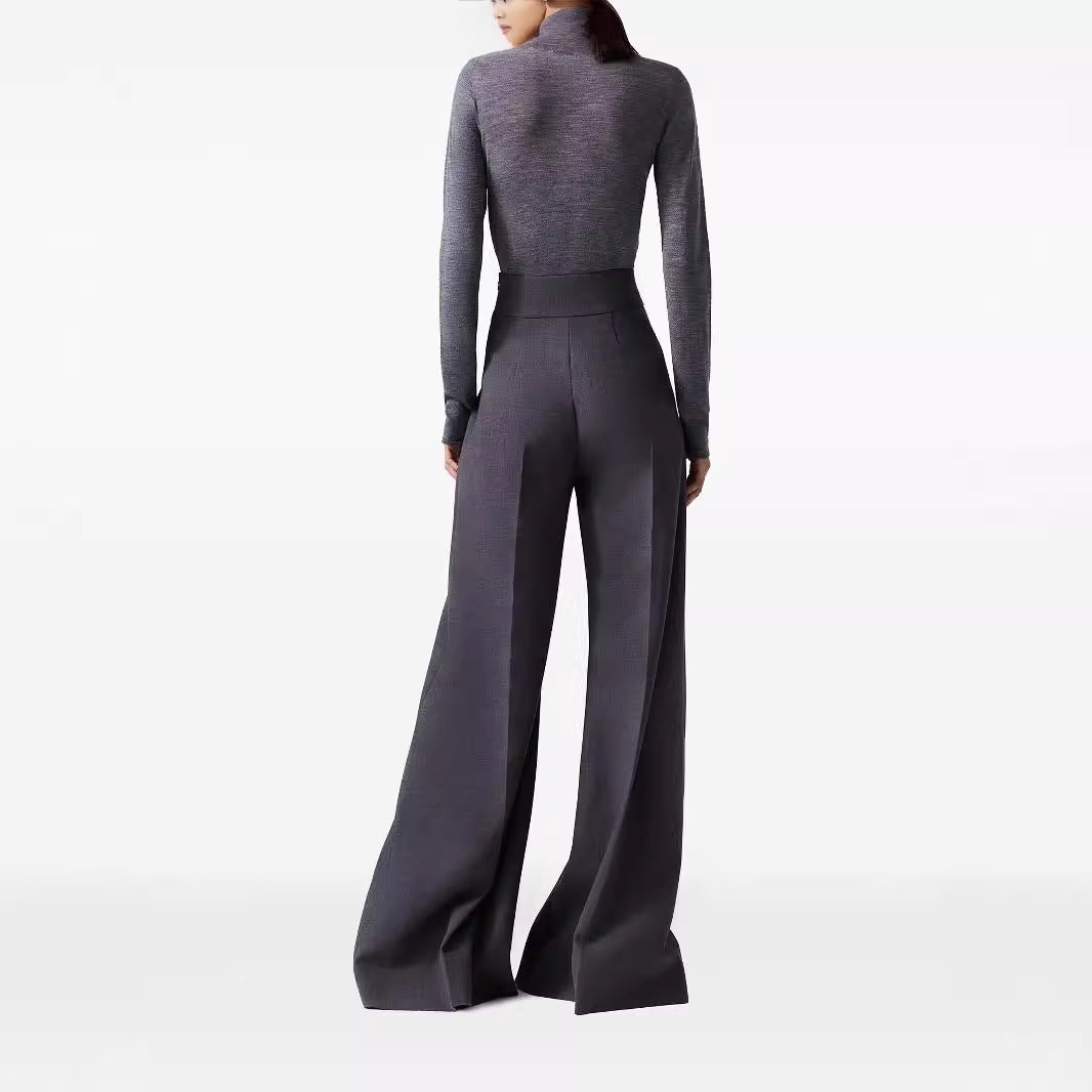 Women High-Waist ultra-wide Palazzo pants with crease and hem Mune Fashion