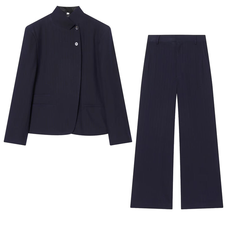 Women's Two-Piece Suit Set with Asymmetric Stand Collar Blazer and Wide Palazzo Pants Mune Fashion