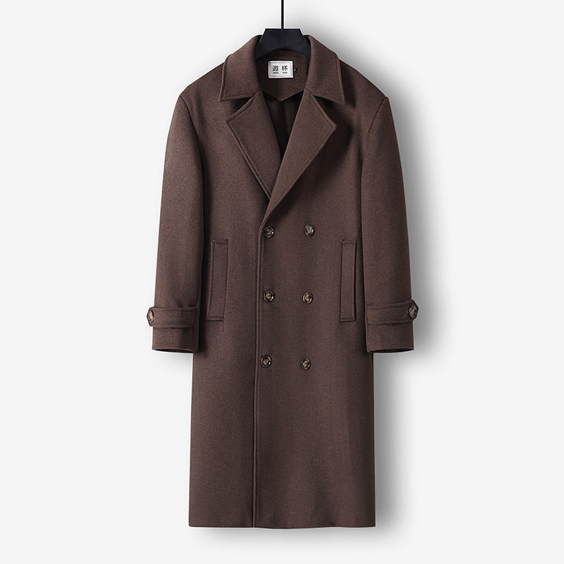 Men's Long Double-Breasted Wool Coat with Minimalist Silhouette and Shawl Collar Mune Fashion