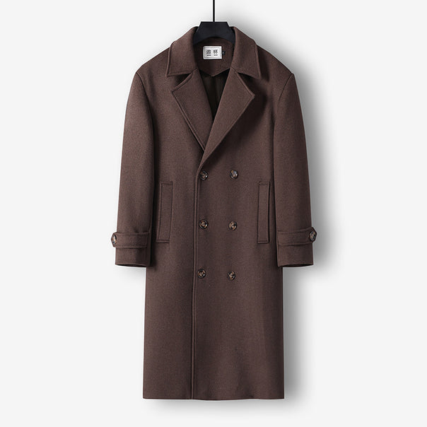 Men's Long Double-Breasted Wool Coat with Minimalist Silhouette and Shawl Collar Mune Fashion