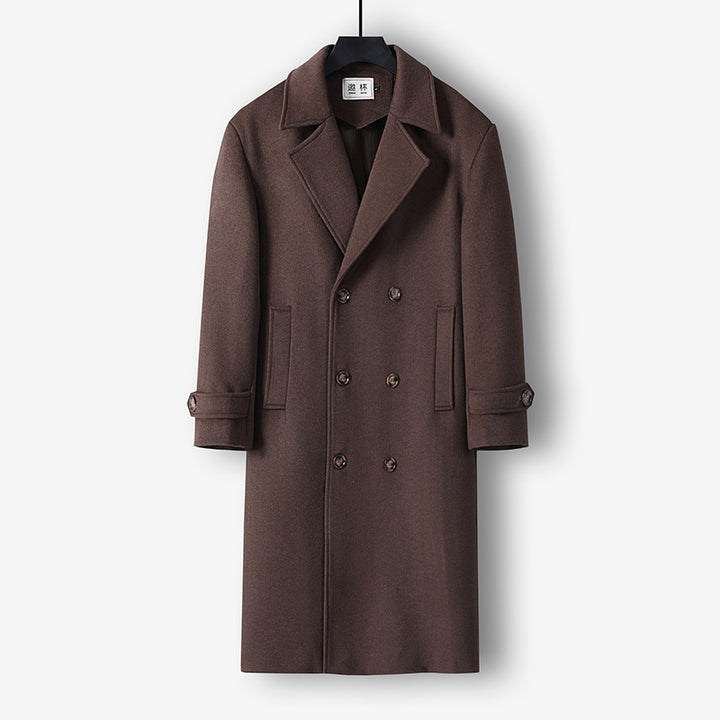 Men's Long Double-Breasted Wool Coat with Minimalist Silhouette and Shawl Collar Mune Fashion