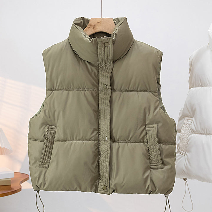 Women's padded quilted vest with high stand-up collar and drawstring Mune Fashion