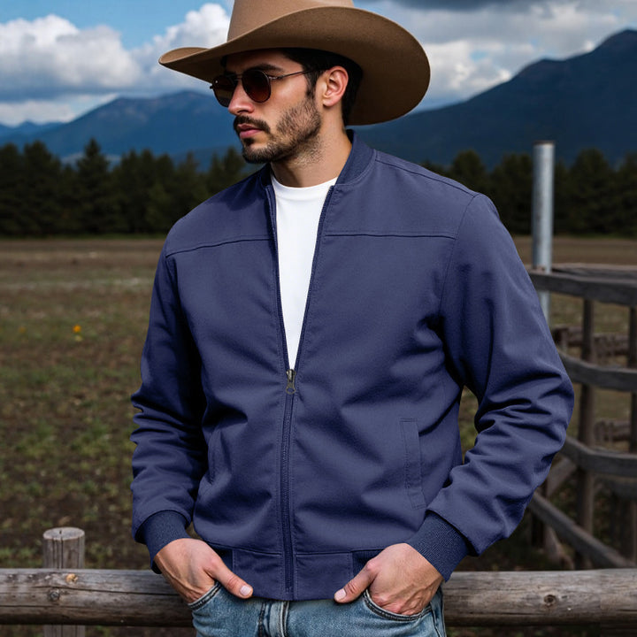 Men's velvet imitation blouson with stand-up collar, elastic ribbed cuffs, and concealed zip Mune Fashion