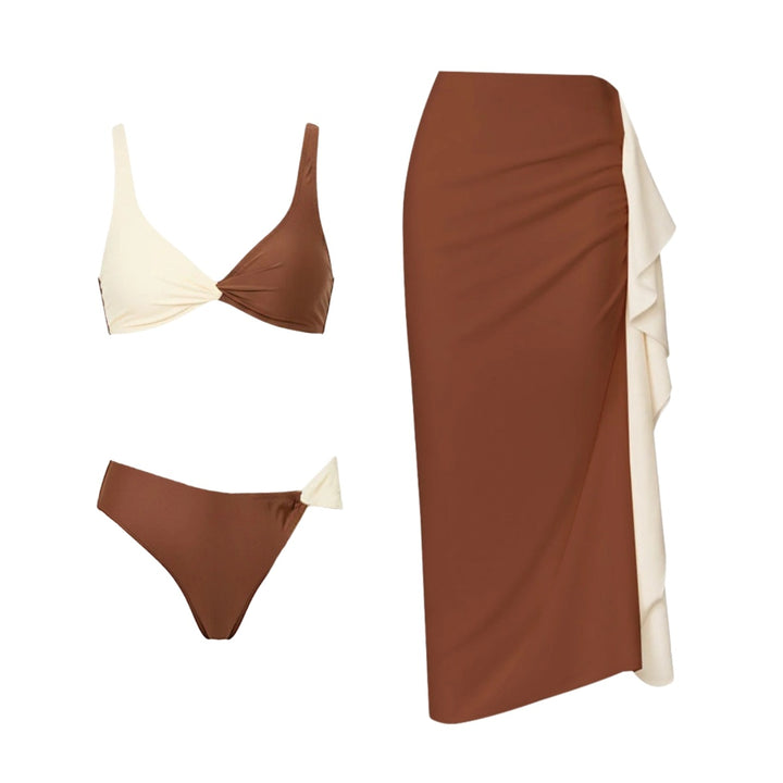 Women's bikini set with elegant draping and fashionable wrap skirt Mune Fashion