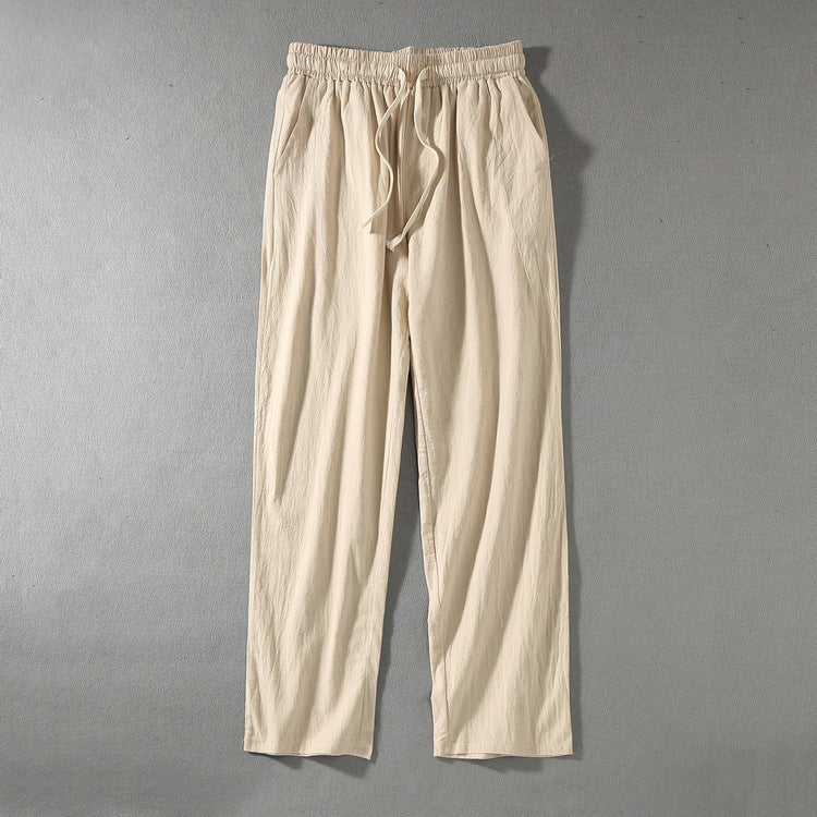Men's linen pants with elastic waistband and drawstring straight leg Mune Fashion