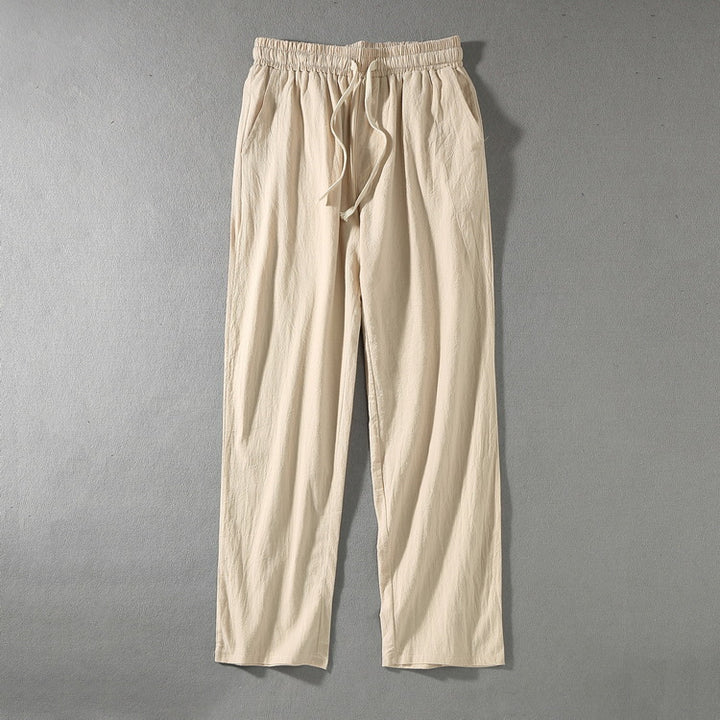 Men's linen pants with elastic waistband and drawstring straight leg Mune Fashion