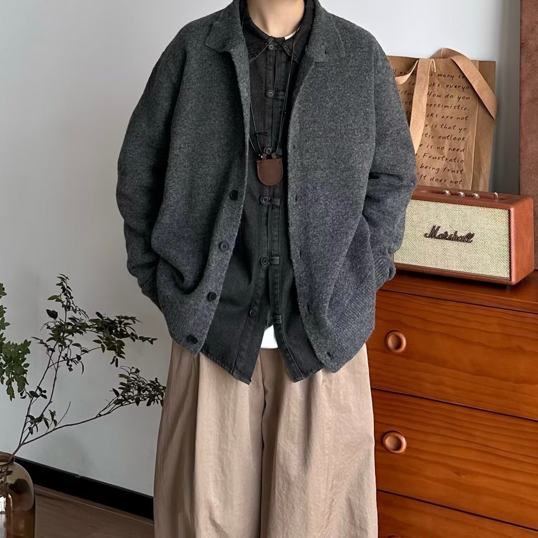 Men's Comfortable Cardigan with High Collar and Button Placket Mune Fashion