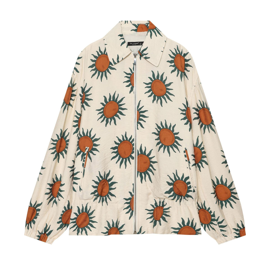 Women's Printed Bomber Jacket with Full Zipper and Loose Oversize Cut Drune