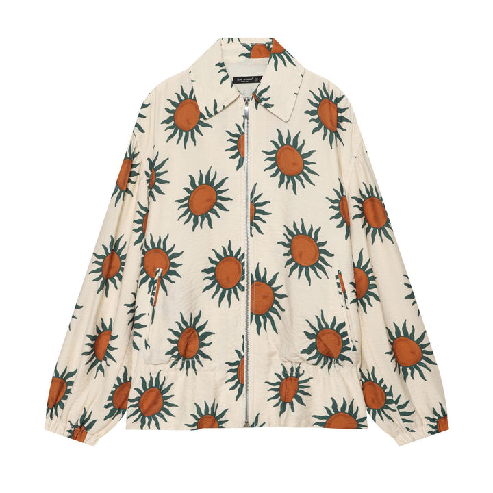 Women's Printed Bomber Jacket with Full Zipper and Loose Oversize Cut Drune