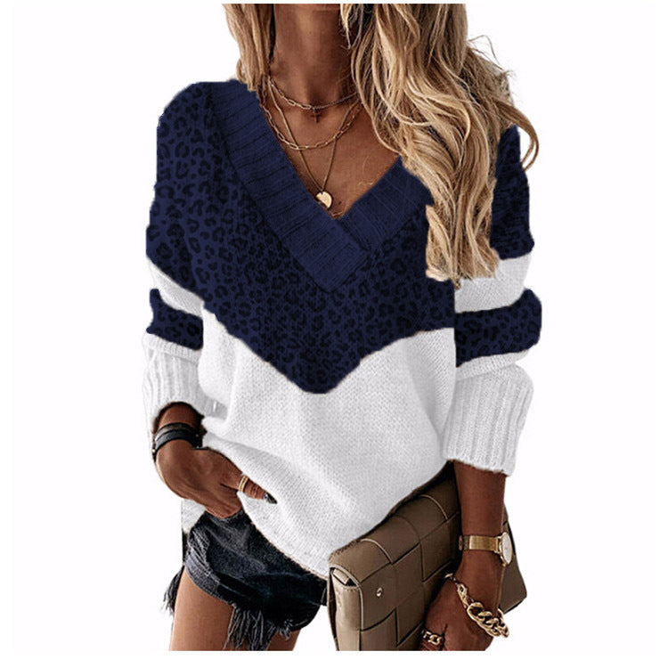 Women’s V-neck knitted pullover with chevron pattern and oversized fit Mune Fashion
