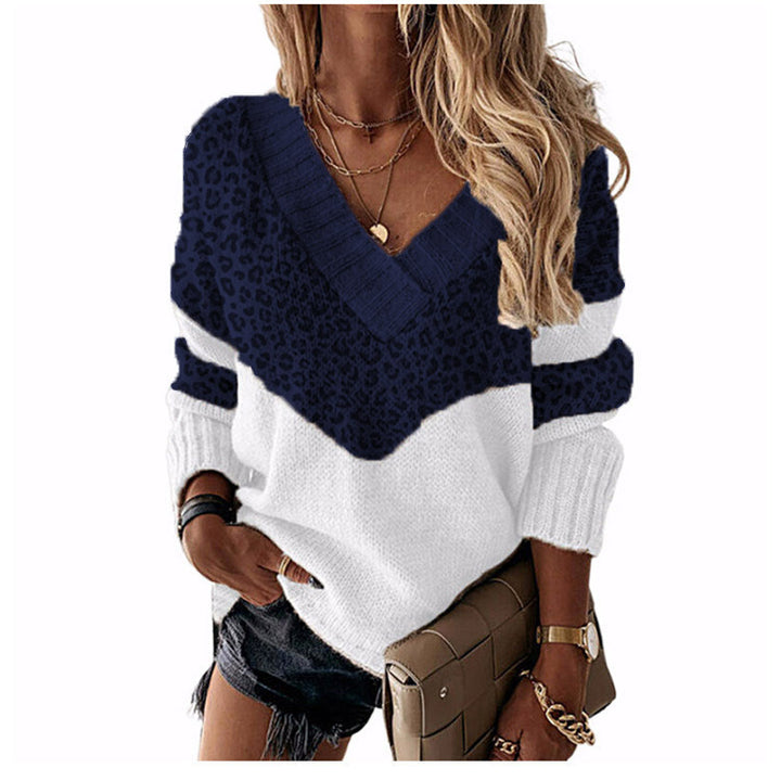 Women’s V-neck knitted pullover with chevron pattern and oversized fit Mune Fashion