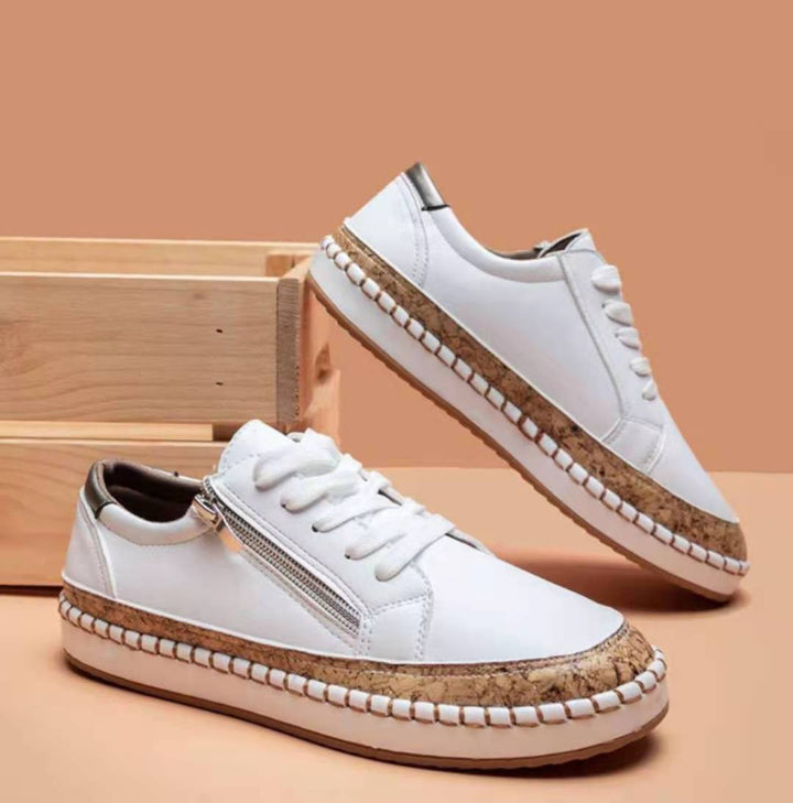 Women's floral platform sneaker with cork platform, side zipper and cushioned comfort insole Mune Fashion