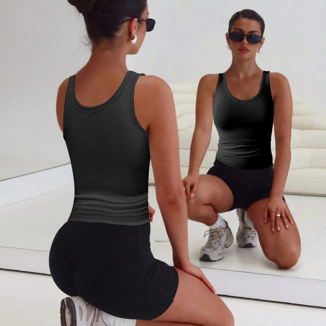 Ladies Comfortable V-Neck Tank Top with Ribbed Texture Mune Fashion