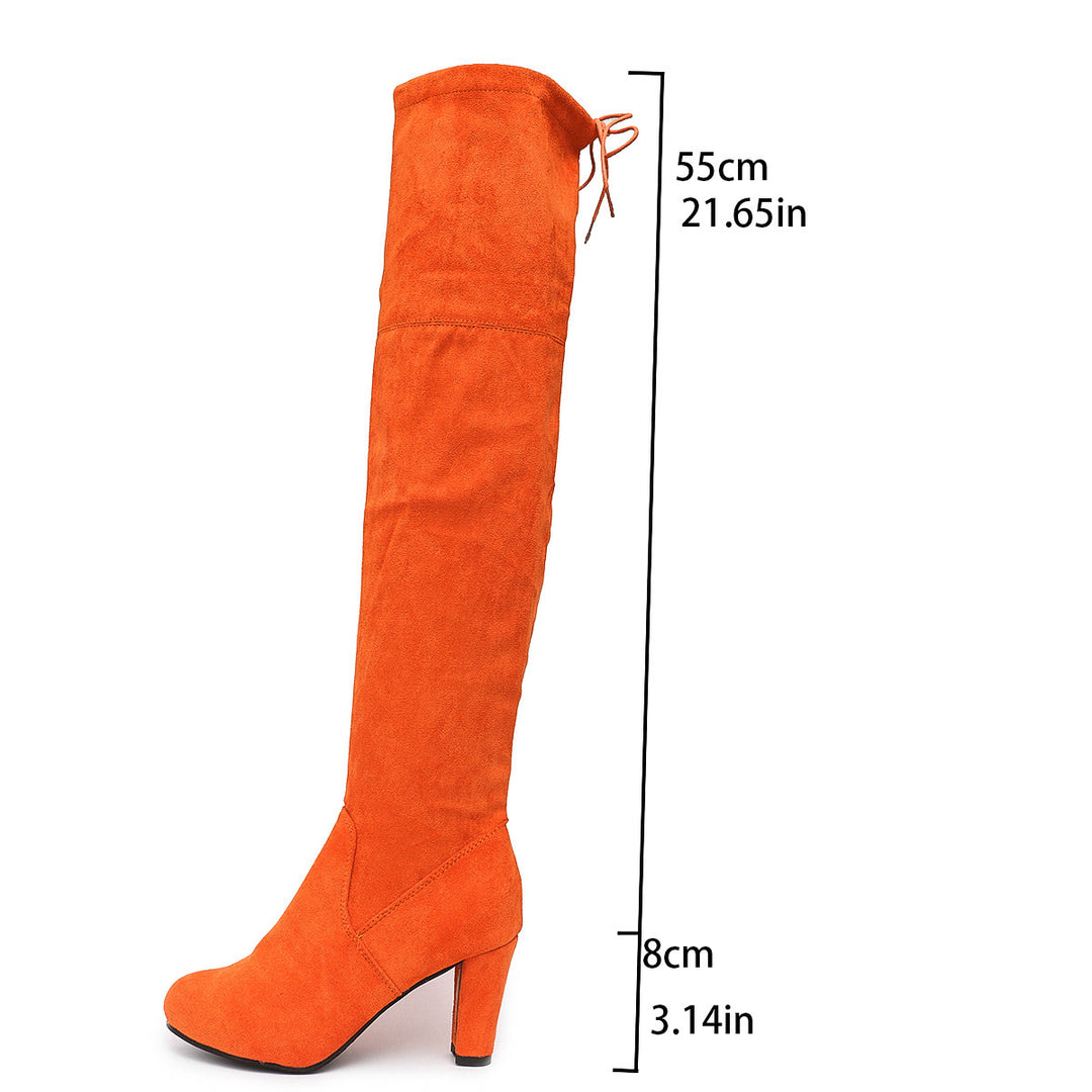 Women Overknee Slouch Boots with 8cm Block Heel and Adjustable Cord Closure Mune Fashion
