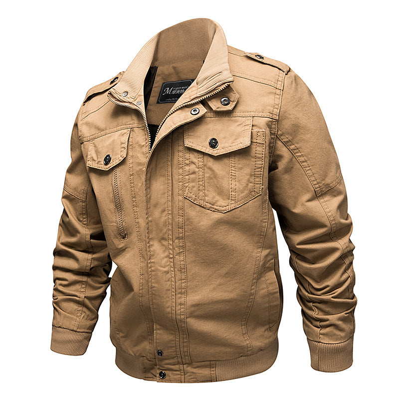 Men's robust canvas field jacket with stand-up collar, epaulettes, and multifunctional pockets Mune Fashion