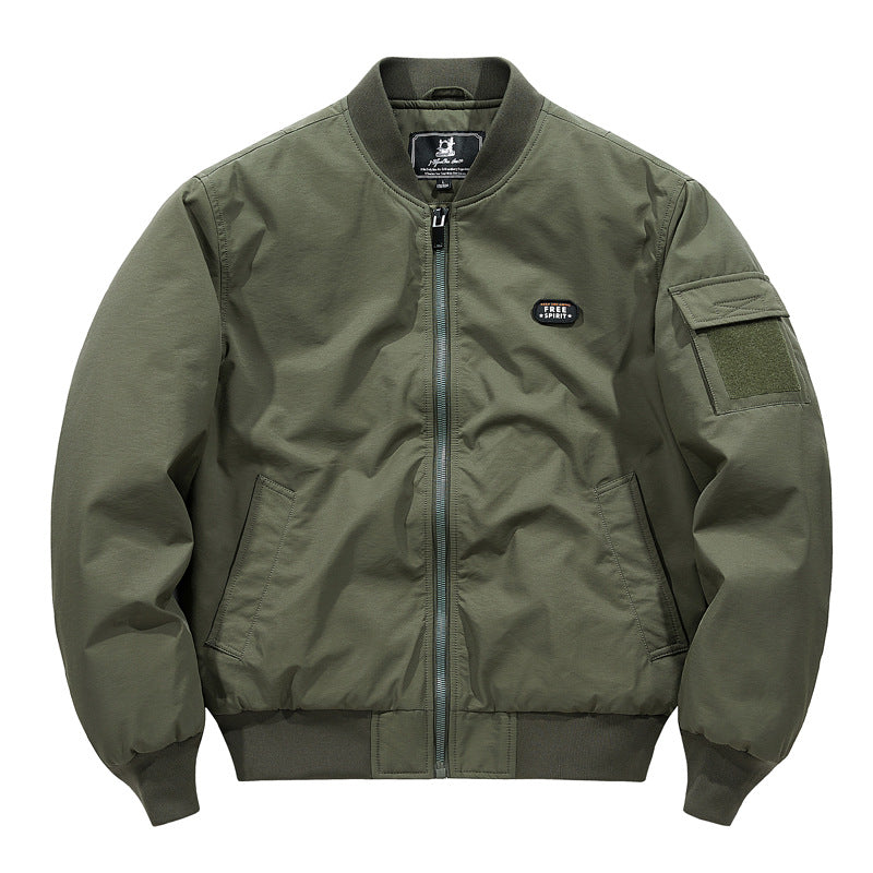 Men's Lightweight Pilot Bomber Jacket in Utility Style with Arm Pocket and Patch Detail Mune Fashion