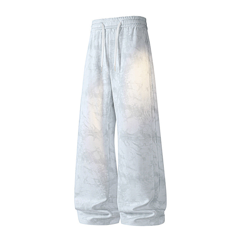 Women's Wide High-Waist Baggy Sweatpants with Marble Print, Drawstring & Elastic Hem Mune Fashion