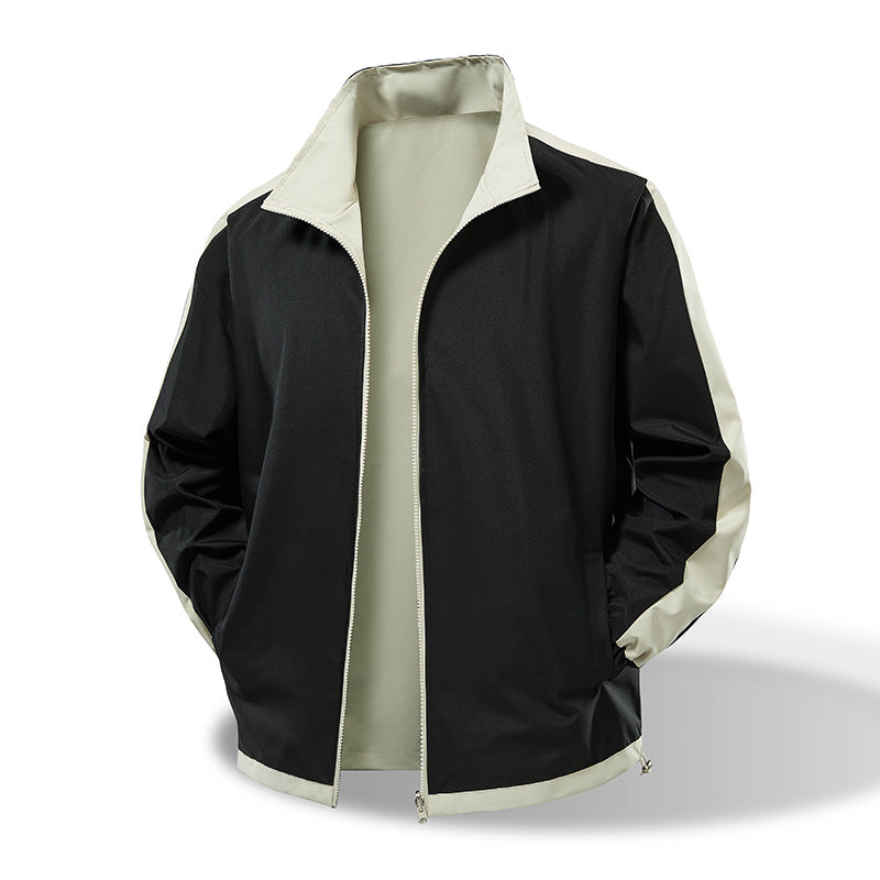 Men's Lightweight Windproof Transition Jacket with Stand-Up Collar, Contrast Sleeves & Drawstring Mune Fashion