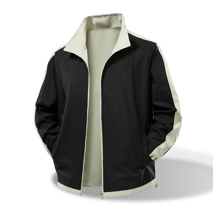 Men's Lightweight Windproof Transition Jacket with Stand-Up Collar, Contrast Sleeves & Drawstring Mune Fashion