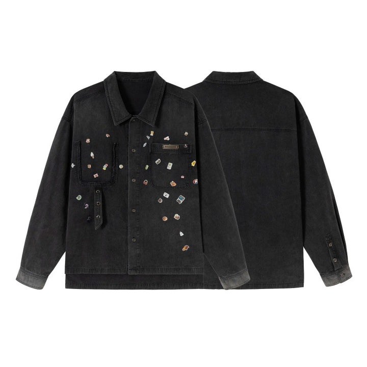 Men's overshirt made of denim with applied pin patches and used details Mune Fashion