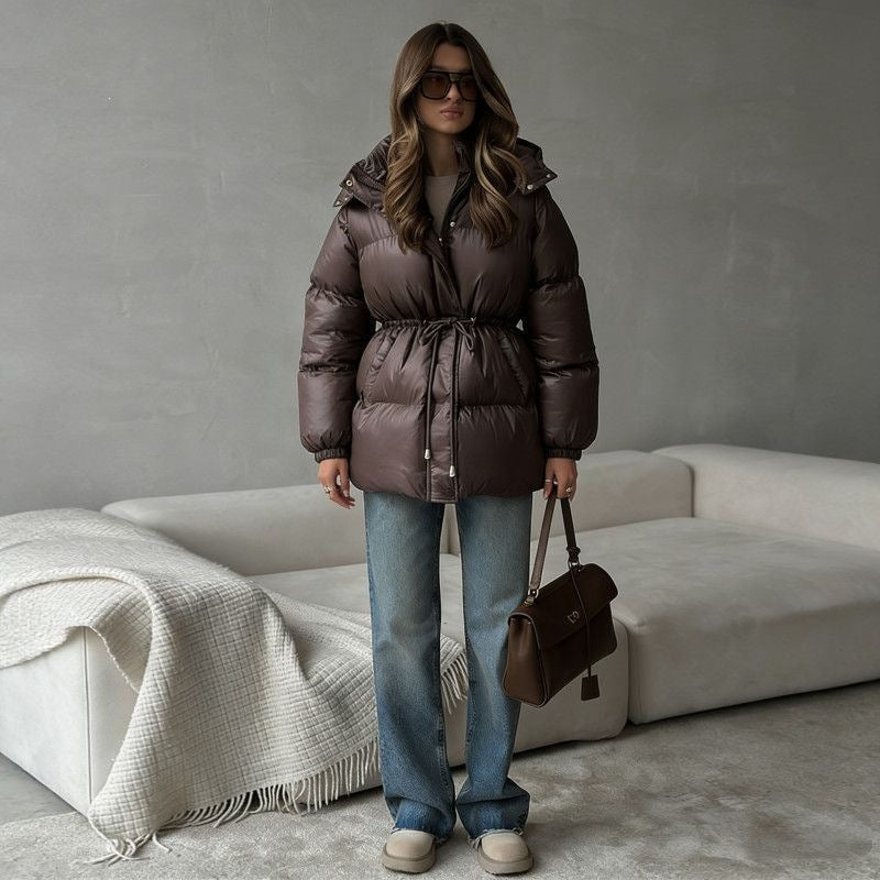 Women's Fashion Hooded Jacket with Waist Drawstring