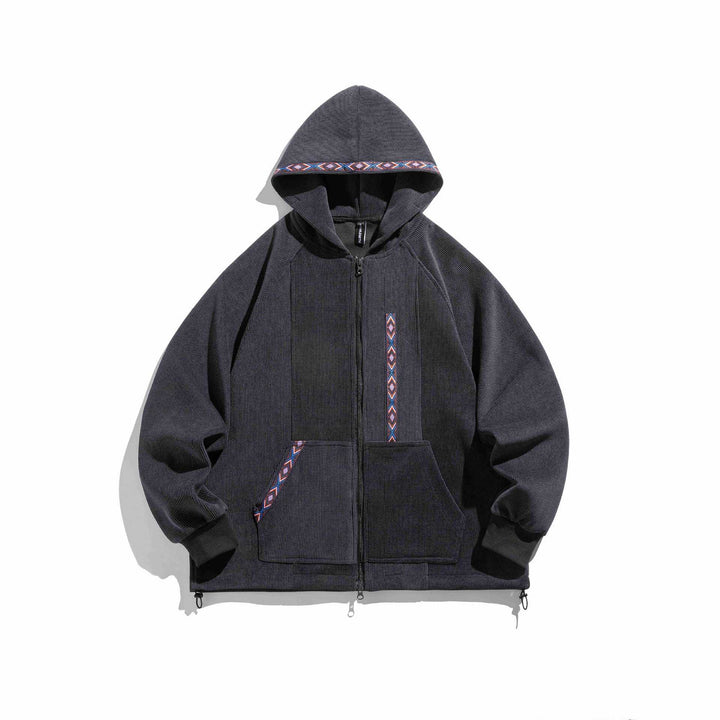 Unisex Oversize Hooded Zip Jacket made of ribbed French Terry with decorative tape Mune Fashion