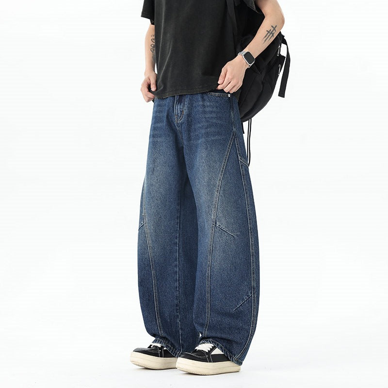 Men's Extra Wide Baggy Jeans with Low Crotch and Distinctive Contrast Stitching Mune Fashion