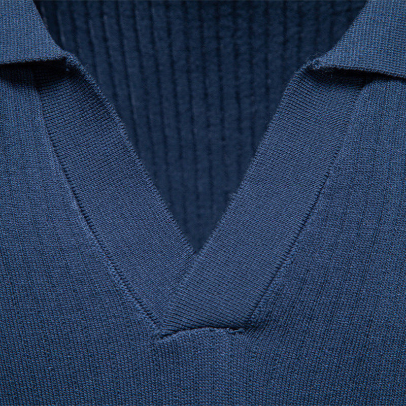 Men's fine ribbed short-sleeve polo shirt with open Kent collar Mune Fashion