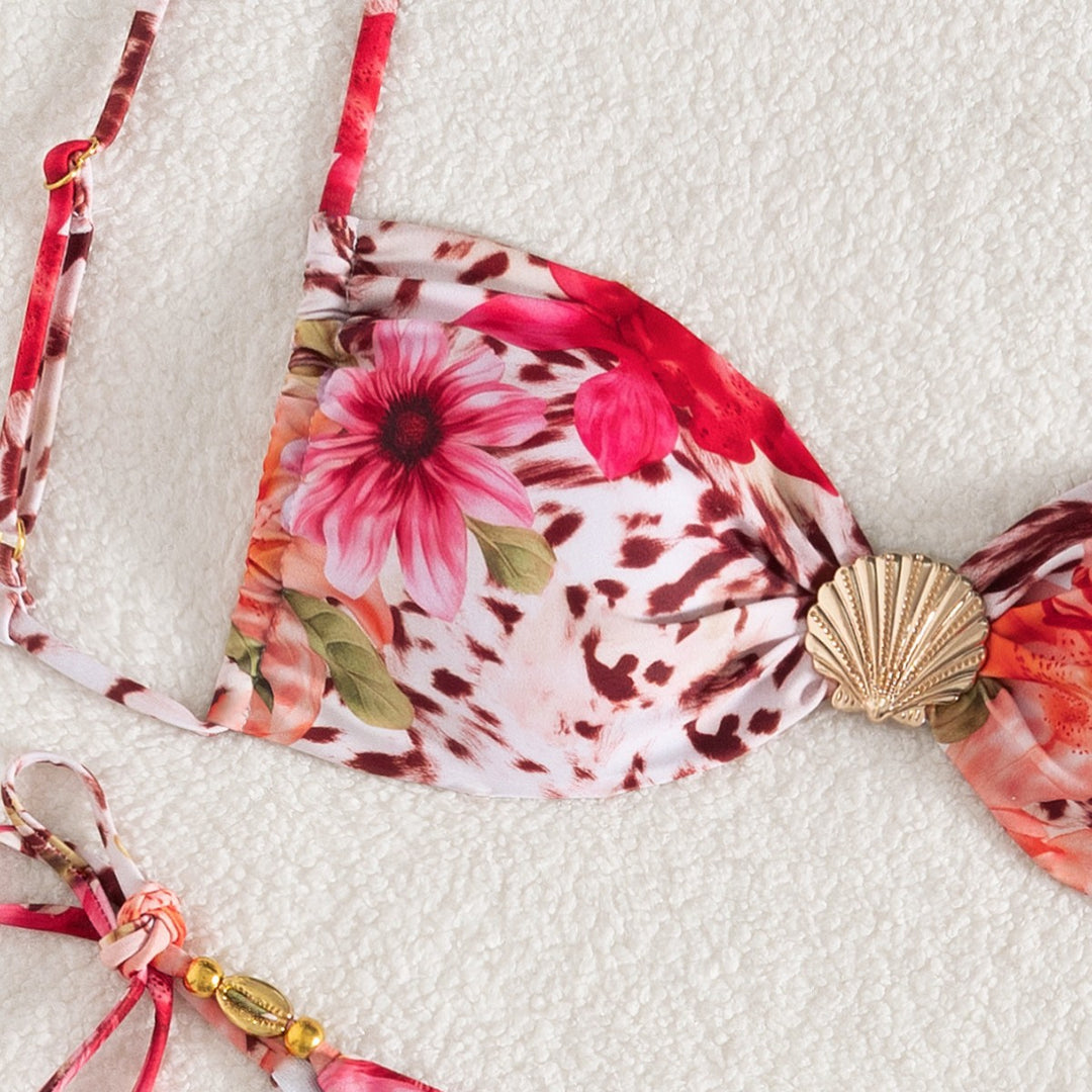 Women’s bandeau bikini with floral design and golden accents Mune Fashion