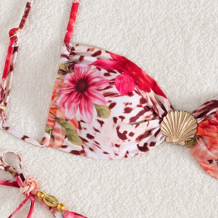 Women’s bandeau bikini with floral design and golden accents Mune Fashion