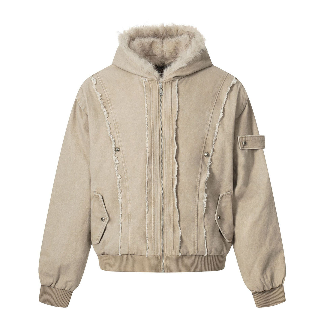 Men's Vintage-Inspired Denim Bomber Jacket with Teddy Fur Hood Mune Fashion