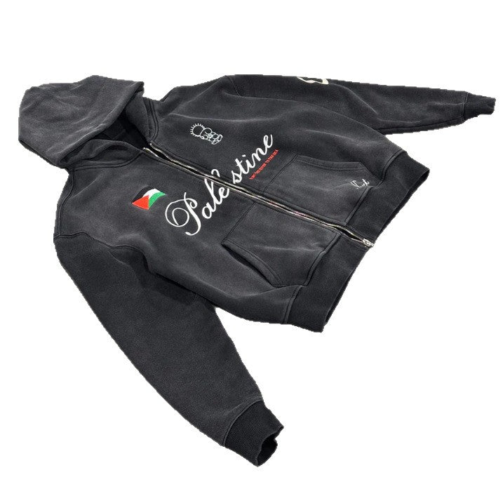 Unisex nan Oversize Hoodie Set in Vintage Look with zipper, expressive embroidery and wide sweatpants Mune Fashion