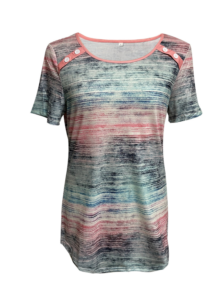 Women nan lightweight jersey long shirt with horizontal brush print and shoulder button detail Mune Fashion