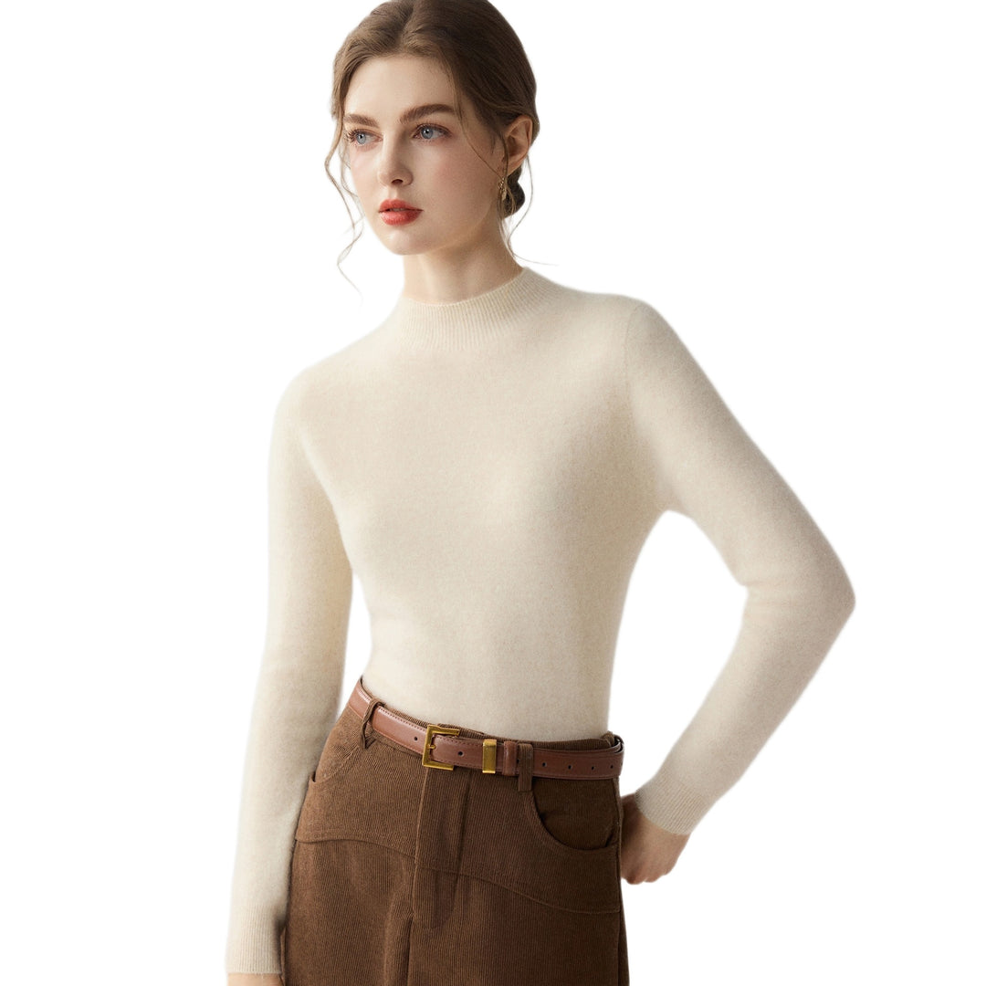 Women's Slim Mock Neck Fine Knitted Sweater with Cashmere-Like Feel Mune Fashion