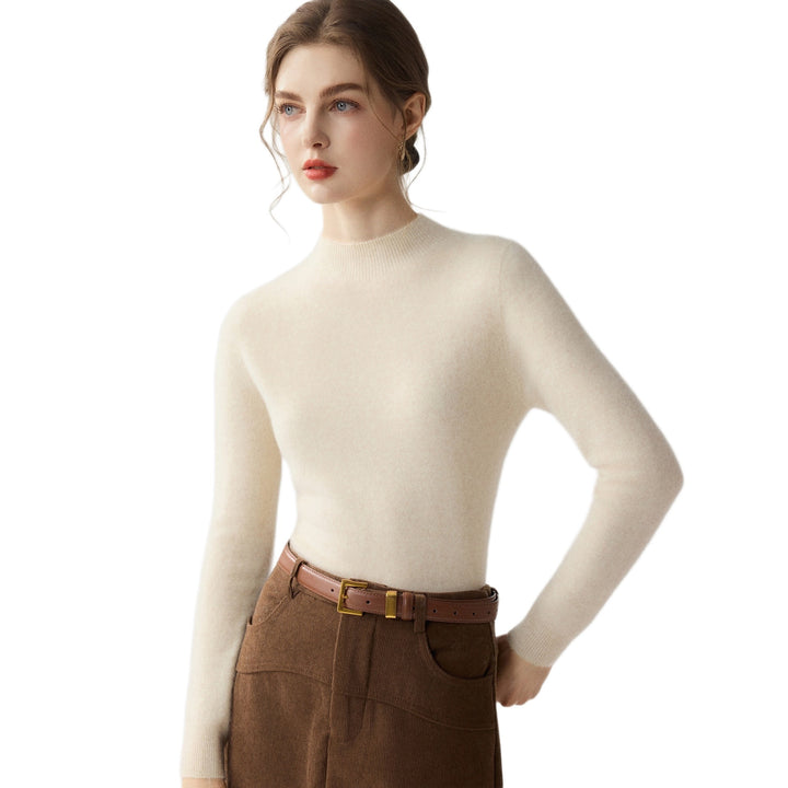 Women's Slim Mock Neck Fine Knitted Sweater with Cashmere-Like Feel Mune Fashion