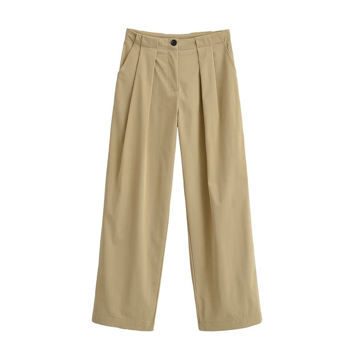 Women's Wide Pleated Trousers with High Waist and Straight Leg Mune Fashion