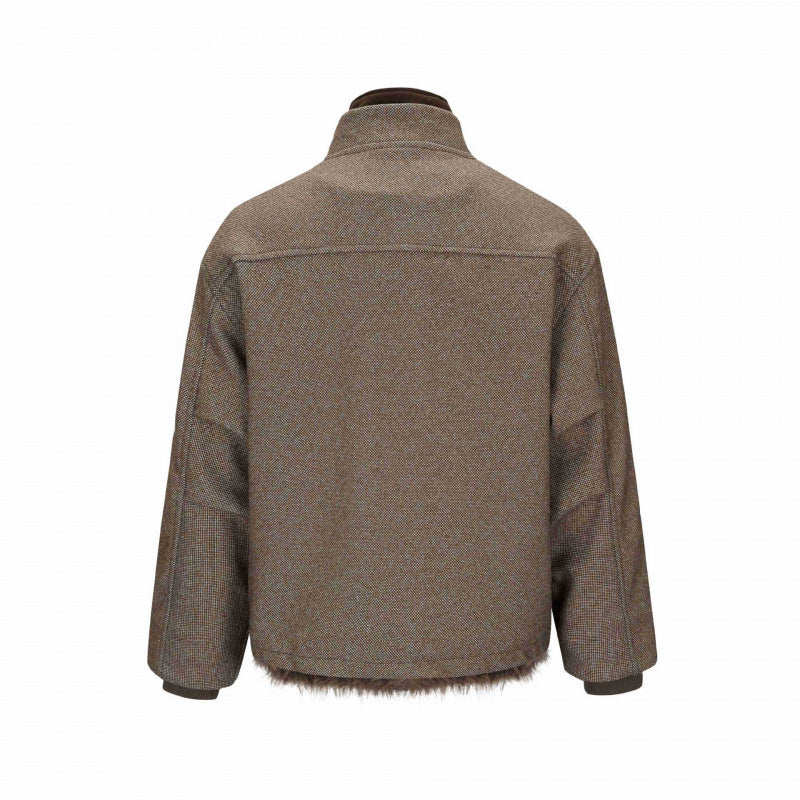 Women's Short Boxy Jacket with Teddy Lining, Stand Collar and Flap Pockets Mune Fashion
