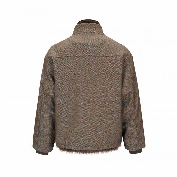 Women's Short Boxy Jacket with Teddy Lining, Stand Collar and Flap Pockets Mune Fashion
