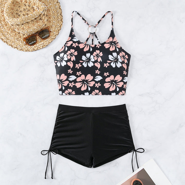 Women's swim top with floral design and high-waisted shorts Mune Fashion
