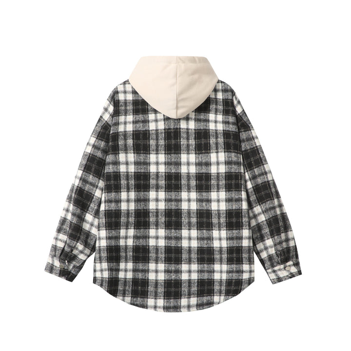 Unisex Oversized Check Shirt Jacket with Hood, Snap Buttons and Chest Pocket Mune Fashion