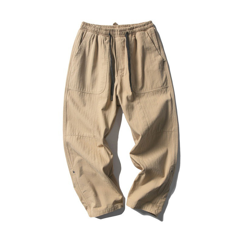 Men's Loose Baggy Cargo Pants with Elastic Waistband Drawstring and Knee Paneling Mune Fashion