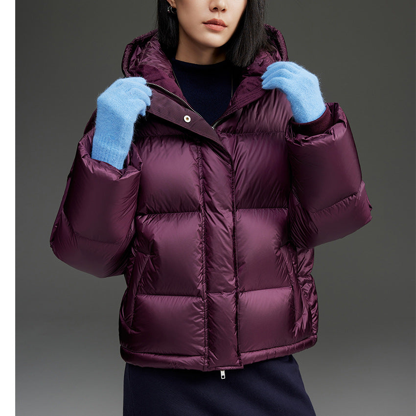 Women Short Boxy Quilted Down Jacket with Hood Mune Fashion