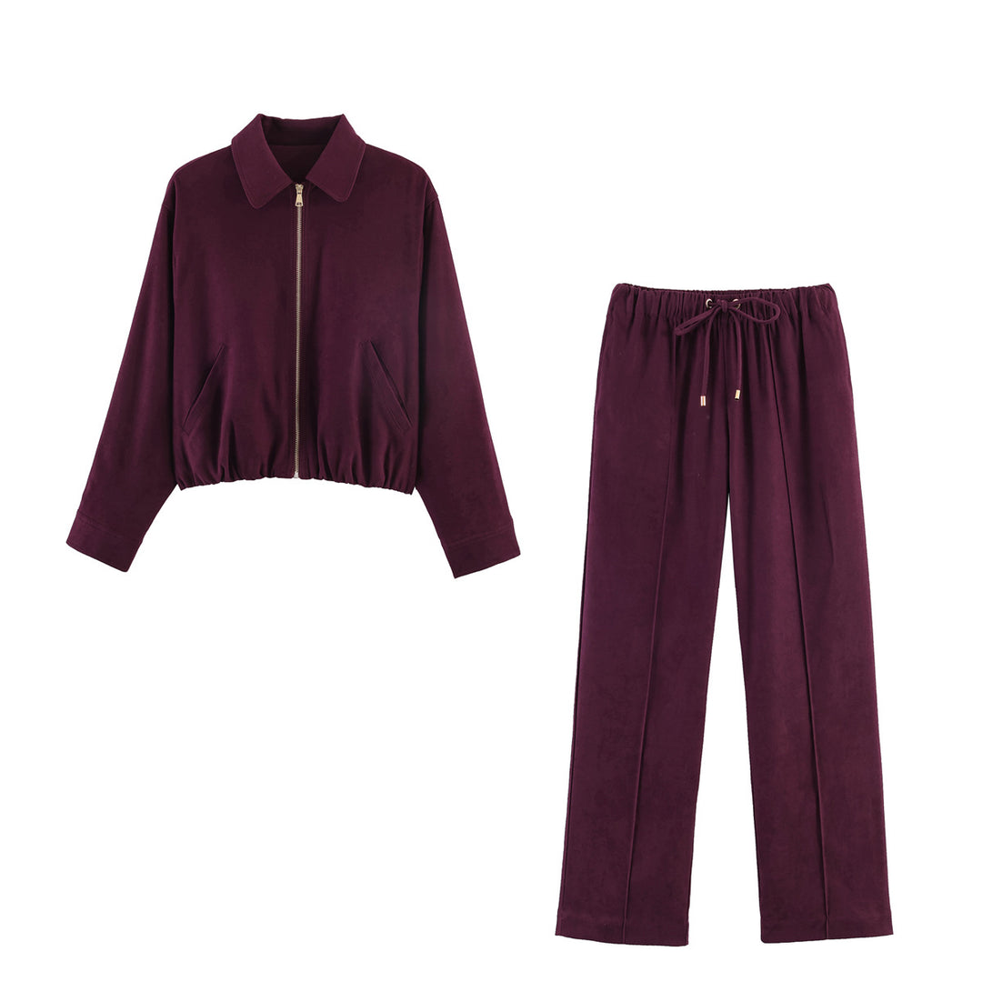 Women's Wide Velour Pants with Elastic Tunnel Drawstring and Crease Mune Fashion
