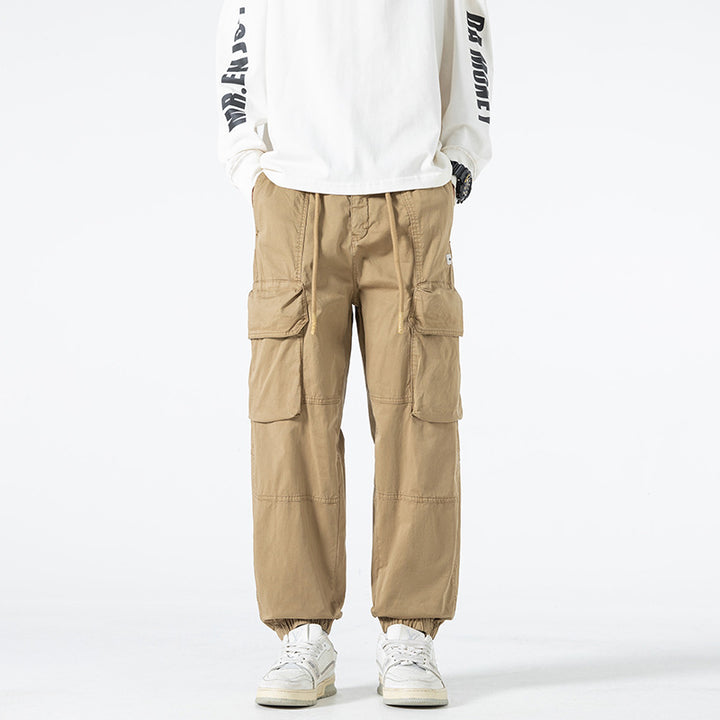 Men's Utility Cargo Jogging Pants in Workwear Look with Drawstring Waistband and Elastic Leg Openings Drune