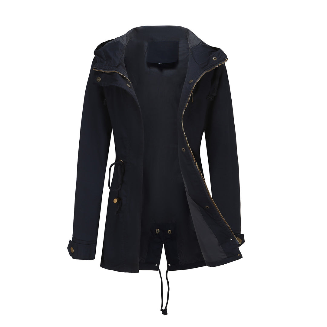 Women's slightly tailored light parka with hood drawstring and two-way zipper Mune Fashion