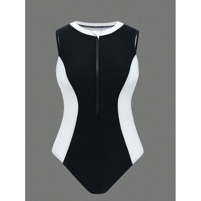 Women's sporty one-piece swimsuit with high collar and zipper Mune Fashion