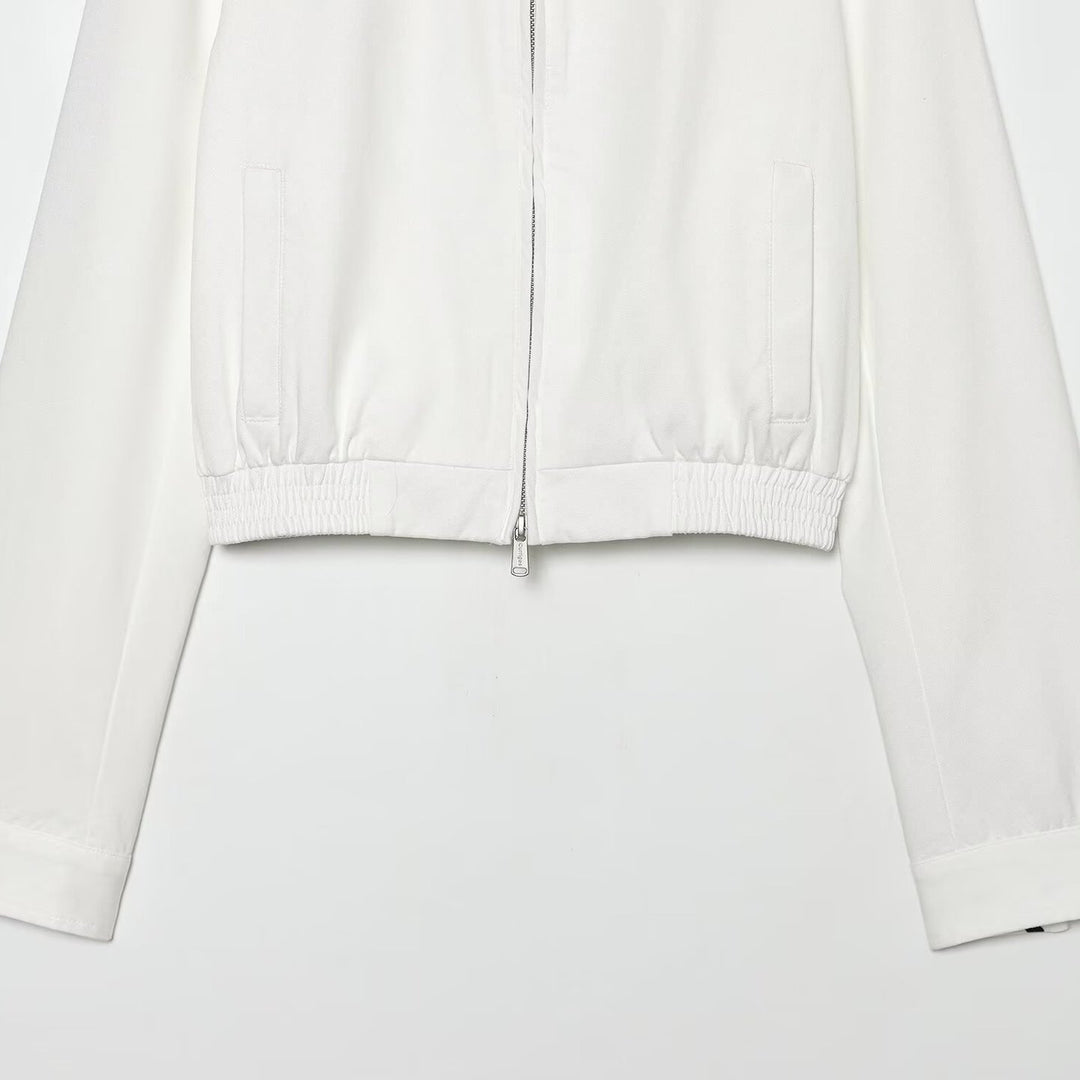 Women's cropped bomber jacket with stand-up collar and dotted collar lining Mune Fashion