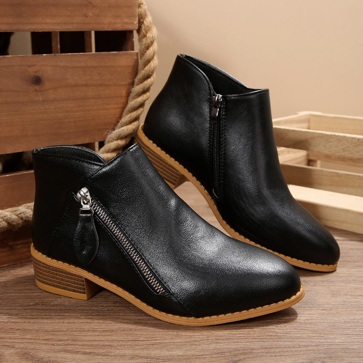Women's ankle-high ankle boots with side zipper, soft comfort insole, and stacked block heel Mune Fashion