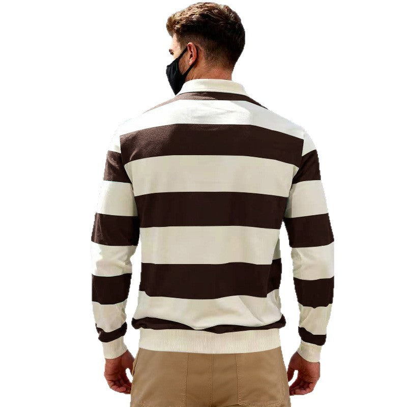 Men's striped rugby polo shirt made of cotton blend with short button placket and ribbed cuffs Mune Fashion
